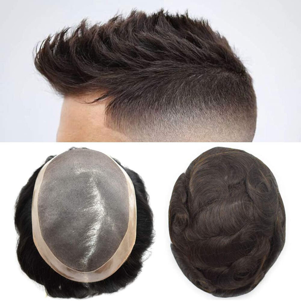 Lyrical Hair Toupee For Men Hair System Replacement Monofilament Mens Toupee Hairpiece Durable Poly Coated Npu Around Wig For Men Human Hair Piece Un