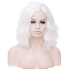 BUFASHION Parrucca Sintetica Bianca Kinky Straight 14" con Frangia - 46 Colori Disponibili