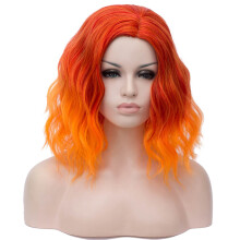 BUFASHION Parrucca Sintetica Arancione Kinky Straight 14" con Frangia, 46 Colori Disponibili