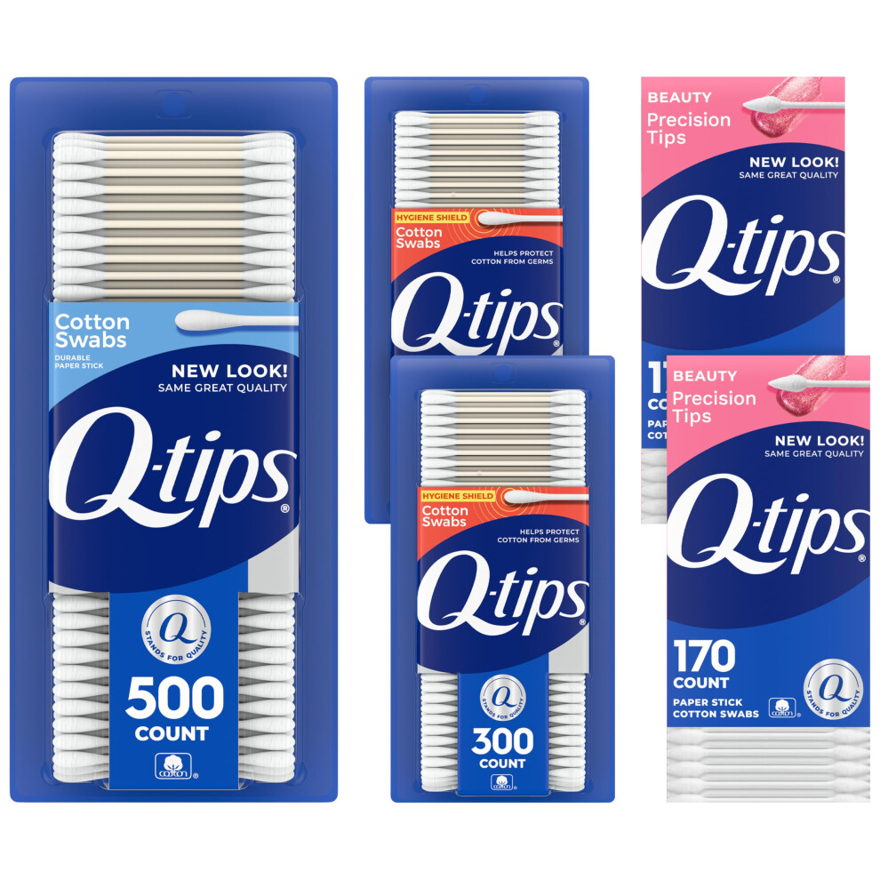 Q-Tips Cotton Swabs Variety Pack Original Hygiene Shield And Precision Tips For Home First Aid And Beauty Care Made With 100% Cotton 1140 Count