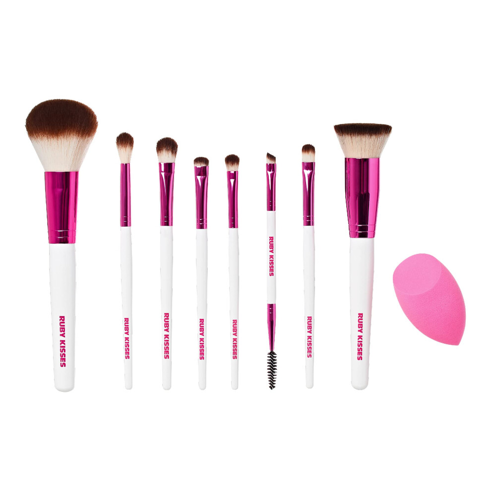 Ruby Kisses Makeup Brush Set Powder Blending Eyeshadow Eyebrow Eyeliner Brush And Spoolie Blending Sponge 9Pcs Set