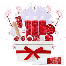 Cesta de Presentes de Spa para Mulheres - Conjunto de Spa de Flor de Cerejeira Japonesa. Cesta de Banho e Corpo para Namorada/Esposa.