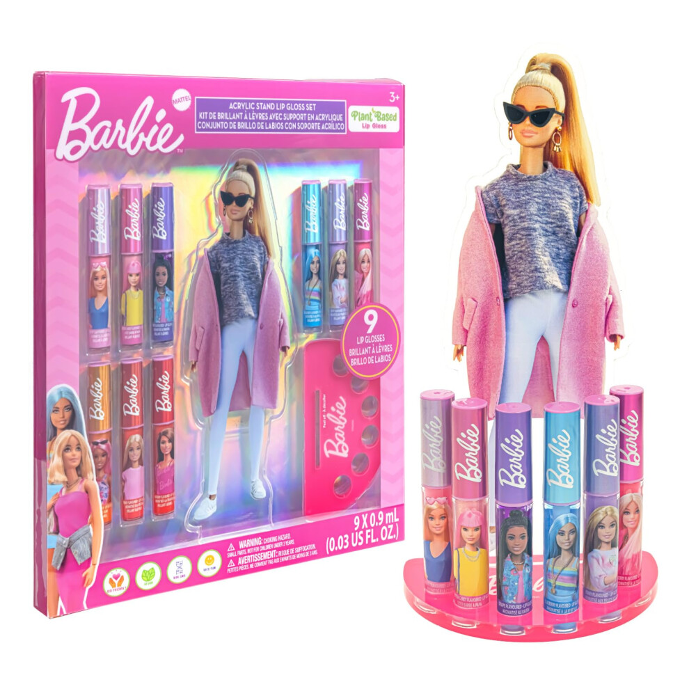 Townley Girl Barbie Lip Gloss With Acrylic Stand For Storage And Display Plant Based Lip Gloss Perfect For Parties Sleepovers Makeovers Birthday Gift For Gir