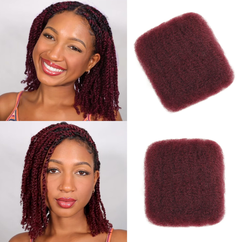 Arcpor Unisex Afro Kinkys Bulk Human Hair 12 Inch 50G/Pack Soft 4C Afro Kinky-Curly Human Hair Bulk For Twist Dreadlocks Extensions Repair Locs 99J Burgundy1 Pack