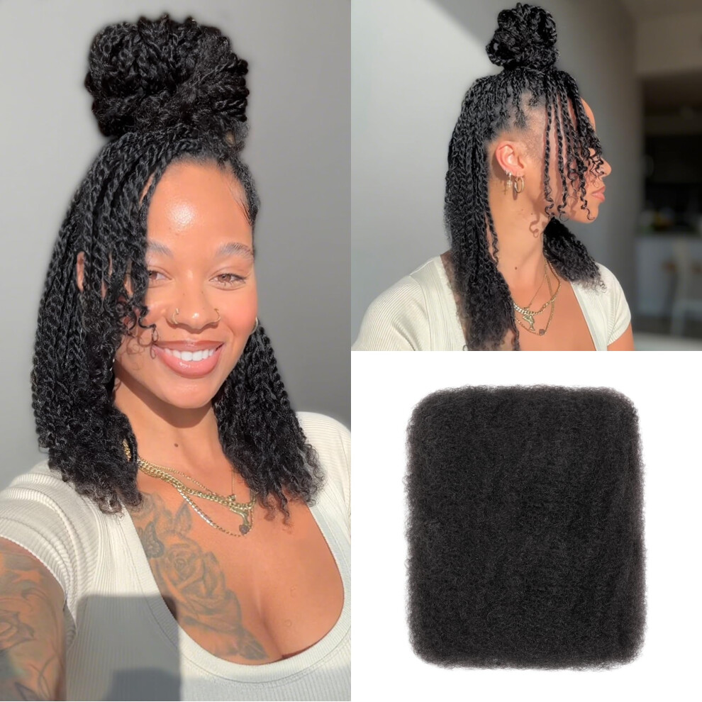 Arcpor Unisex Black Afro Kinkys Bulk Human Hair 14 Inch 50G/Pack Soft 4C Afro Kinky-Curly Human Hair Bulk For Twist Dreadlocks Extensions Repair Locs Natural (1B
