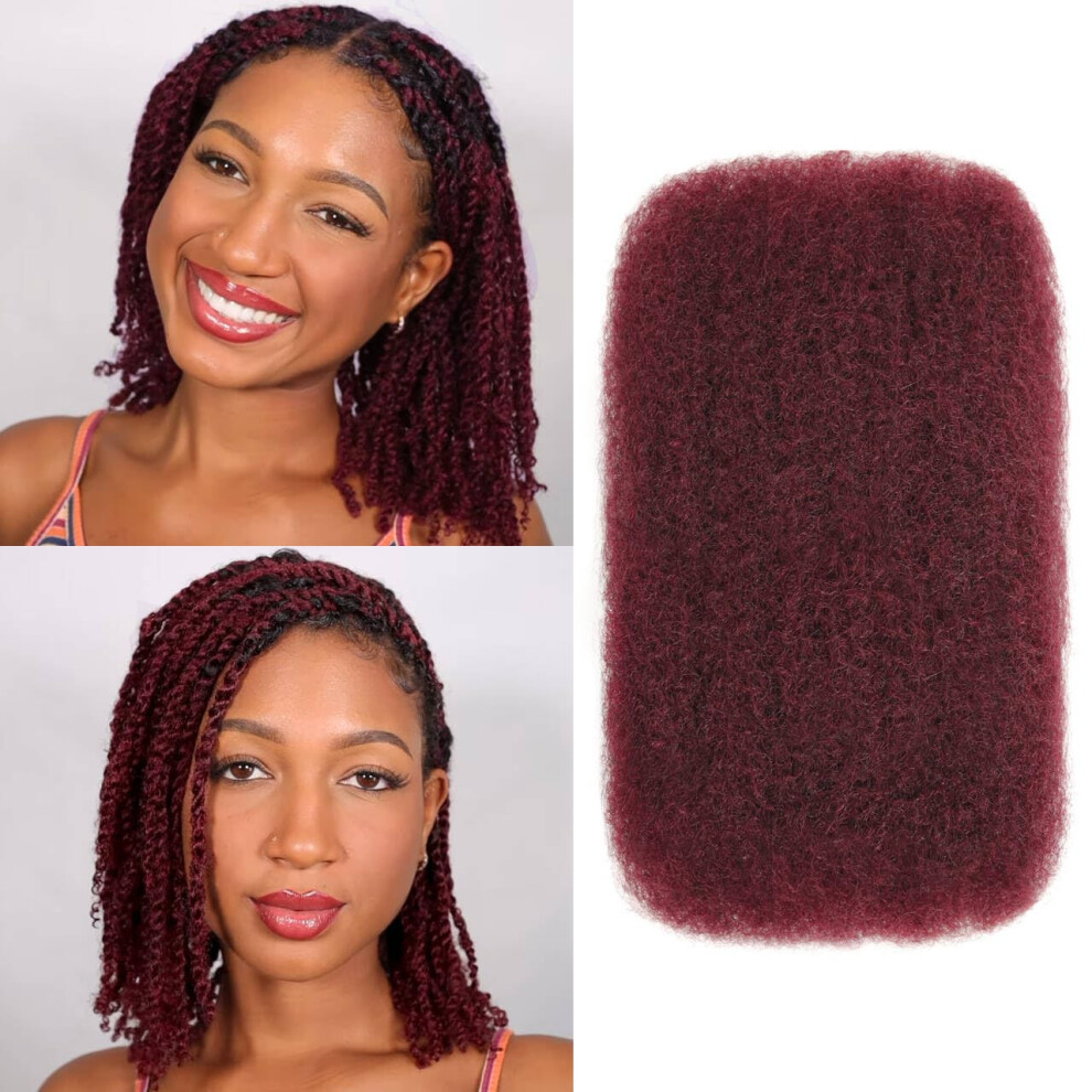 Arcpor Unisex Red Afro Kinkys Bulk Human Hair 20 Inch 50G/Pack Soft 4C Afro Kinky-Curly Human Hair Bulk For Twist Dreadlocks Extensions Repair Locs 99J Burgundy 50 Gr