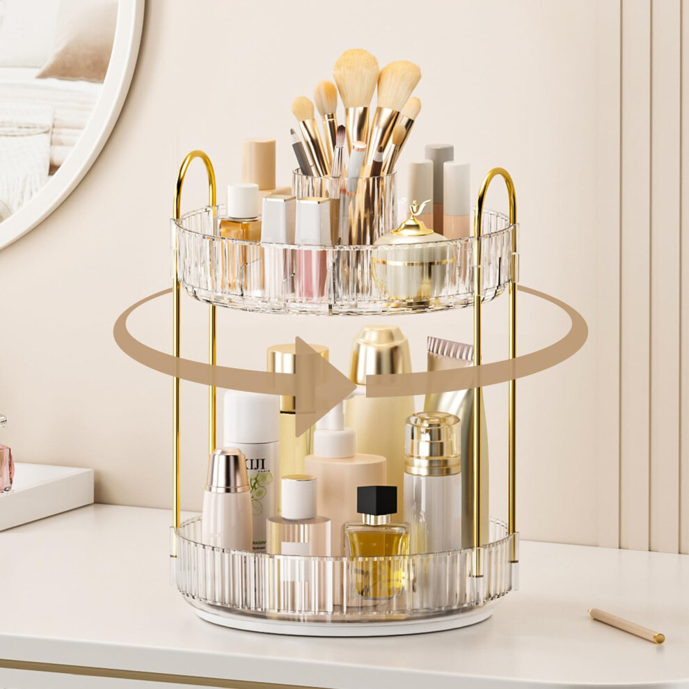 Befsop 360 Rotating Makeup Organizer Upgraded 2 Tier Skincare Perfume Organizers For Women Bathroom Organizer Countertop Clear Cosmetic Dresser Organizer
