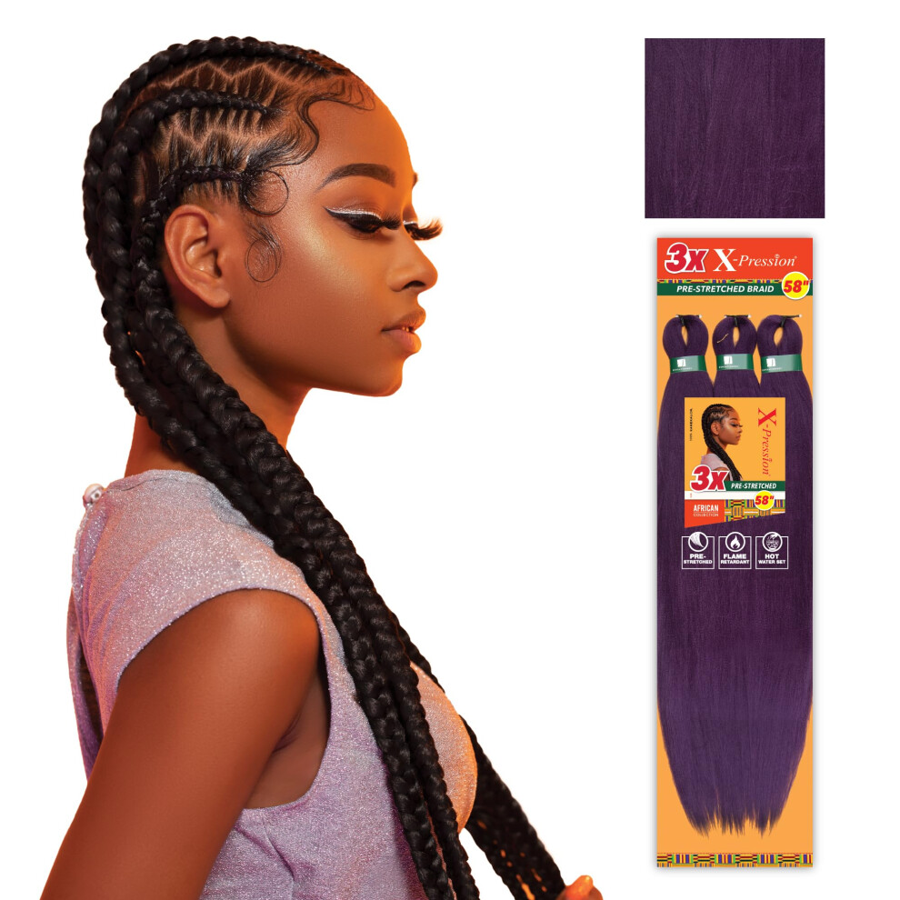 Sensationnel X-Pression Prestretched Braiding Hair - 3X Braid 58 Inch All Kanekalon Flame Retardant Synthetic Braid For Box Braids And Twists (1 Pack