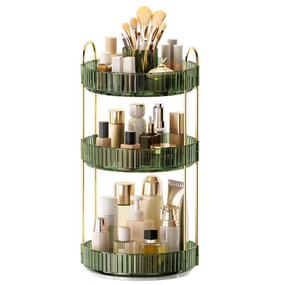Befsop 360 Rotating Makeup Organizer Upgraded 3 Tier Skincare Perfume Organizers For Women Bathroom Organizer Countertop Clear Cosmetic Dresser Organizer