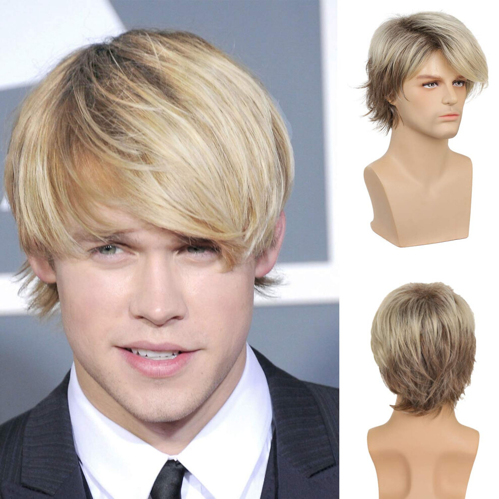 Sallcks Mens Blonde Wig Short Layered Natural Synthetic Heat Resistant Wigs Halloween Cosplay Costume Halloween Wig