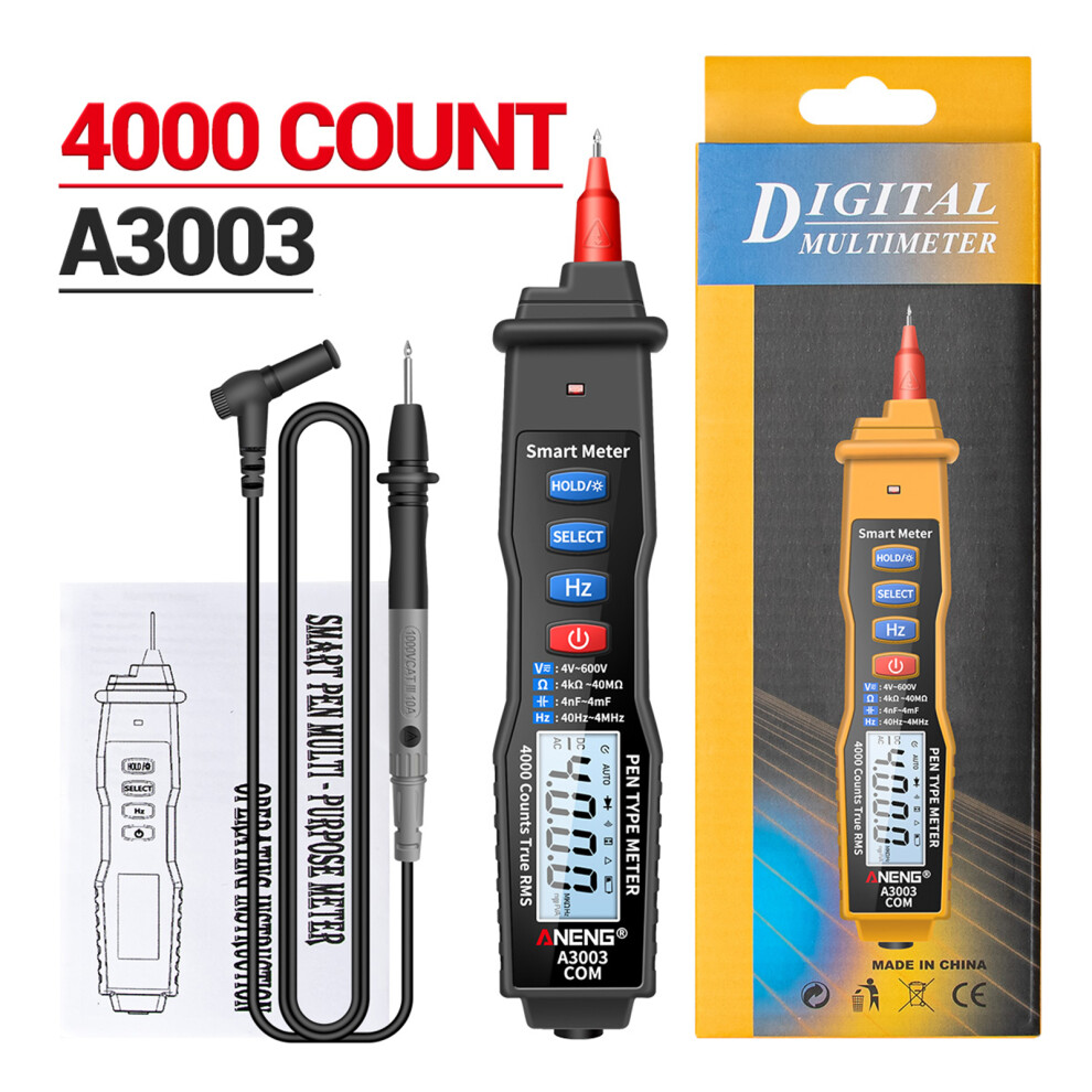 A3003 Digital Pen Multimeter 4000 Counts Ncv Ac/Dc Volt Resistance Capacitance 119Mm Yellow 6911360196286