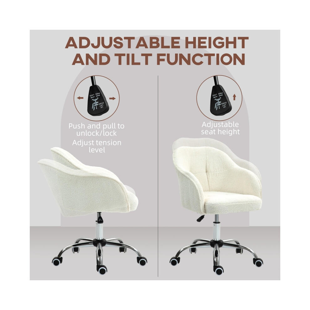 Cream Teddy Fleece Office Chair 46-56cm Height Adjustable Comfortable Cue for Home & Office-image-OPC-PMXB6NV-NEW