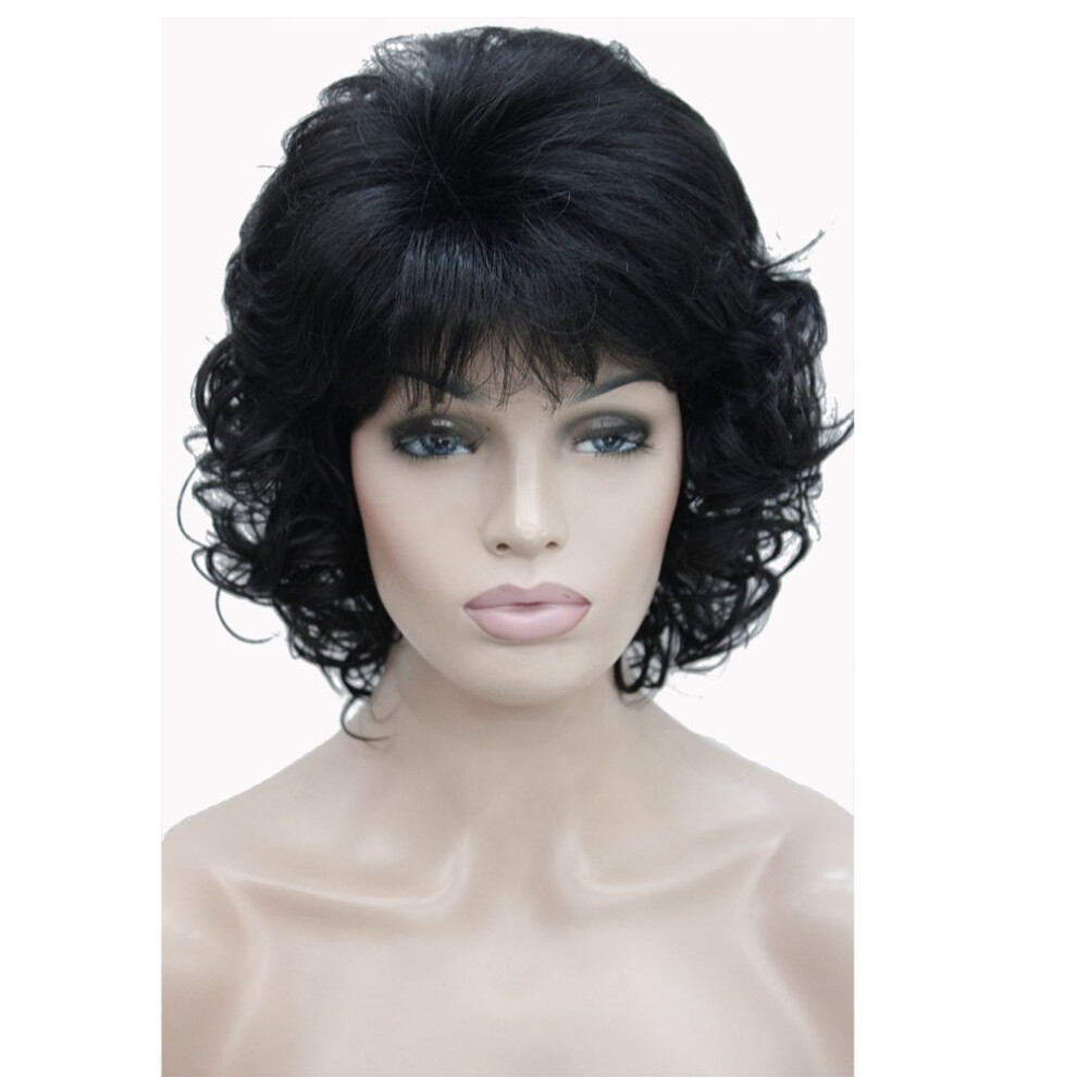 Lydell Unisex Black Short Soft Shaggy Layered Classic Cap Full Synthetic Wigs (Black)