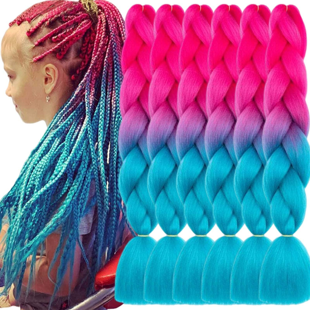 Lilyka Show Unisex Blue,Red Peach Red To Lake Blue Braiding Hair 6 Packs 24 Inch Synthetic Braid Hair Extensions Jumbo Ombre Braiding Hair Box Braids Twist Crochet Br