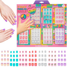 Expressions Collection de manucure 7 jours Lot de 84 faux ongles adhsifs presser pour filles (collection PEACE & LOVE) Motifs fantaisie co
