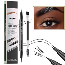 Pinkiou Microblading ?jenbrynspen 2-i-1 vandt?t ?jenbrynspen Dual-ended ?jenbrynspen med 2-gaffelspidser og pr?cisionsb?rste?jenbrynspen til natu