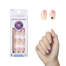 KISS imPRESS No Glue Mani Press On Nails French 'Ditto' Neutre clair + pointe rose French taille courte Forme ovale Comprend 30 tampons de prpar