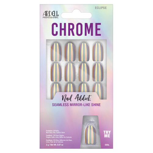 Ardell Ardell Nail Addict Chrome Eclipse Press On Nails Short Round Shape Nail Kit 1-Pack