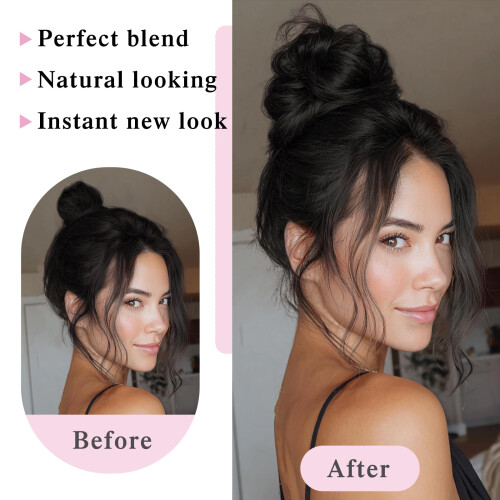 XIXISNOW Messy Bun Haarschmuck 100% Echthaar Chignons Scrunchie Lockiger Fluffiger Dutt 2