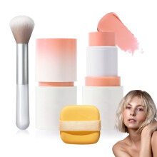 Cream Blush Stick med b?rste og makeup svamp Vandt?t Multi Cream Makeup Stick Letv?gts Langtidsholdbar 2 i 1 Multi Blush til kinder & l?befarve o