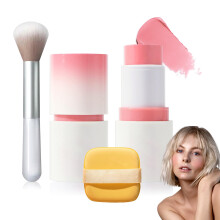 Cream Blush Stick med b?rste og makeup svamp Vandt?t Multi Cream Makeup Stick Letv?gts Langtidsholdbar 2 i 1 Multi Blush til kinder & l?befarve o