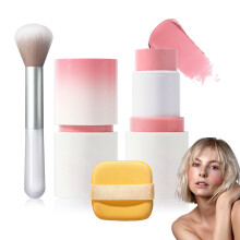Cream Blush Stick med b?rste og makeup svamp Vandt?t Multi Cream Makeup Stick Let, Langtidsholdbar 2 i 1 Multi Blush til kinder & l?befarve og ?j