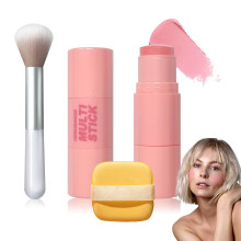 Cream Blush Stick med b?rste og makeup svamp Vandt?t Multi Cream Makeup Stick Letv?gts Langtidsholdbar 2 i 1 Multi Blush til kinder & l?befarve o