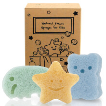 myHomeBody Konjac Baby Schwamm für Bad, Süße Formen, Natur Kinder Bad loofah, 3er Set: Elefant