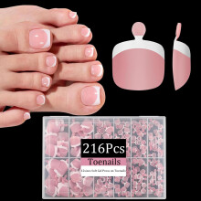 Dsixnails Pink Toe Nail Tips 216pcs Short Press on Toenails for Women Soft Toe Nail Press Ons Square French Tip Toe Press on nails Soak Off Acryl