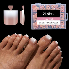 OPkssnails Druk op teennagels Kort 216 stuks Zomerbruin Ombre Teennagel Druk op ons Vierkant voor dames Zachte gel teennageltips Lichtgewicht en pasv