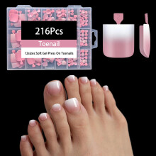 OPkssnails Press on Toenails Lyhyt 216 kpl Summer Pink Ombre Toenail Press Ons Square naisille Pehme geelivarvaskynsin Kevyt & Istuvat Tydellisest