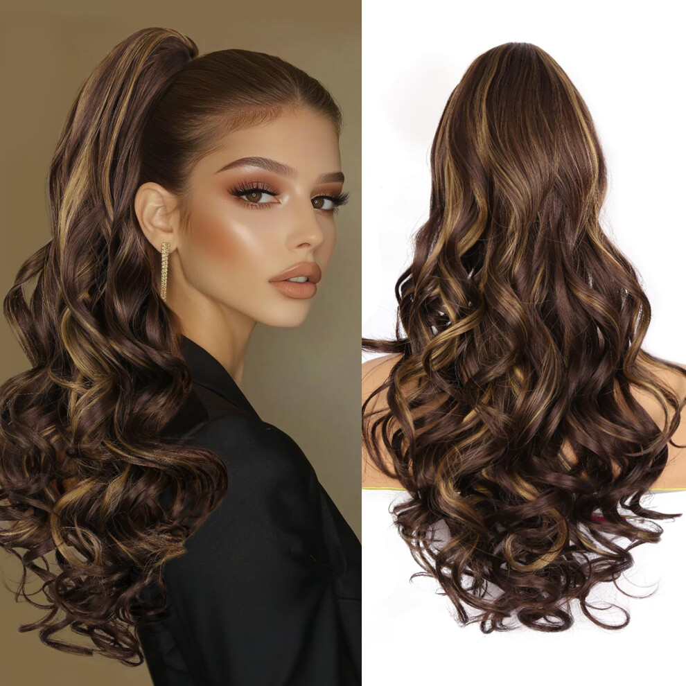 Zqian Beauty 24 Inch Ponytail Extension Clip On Ponytails For Women Long Curly Wavy Ponytail Extensions For Women Synthetic Layered Pony Tails Hai