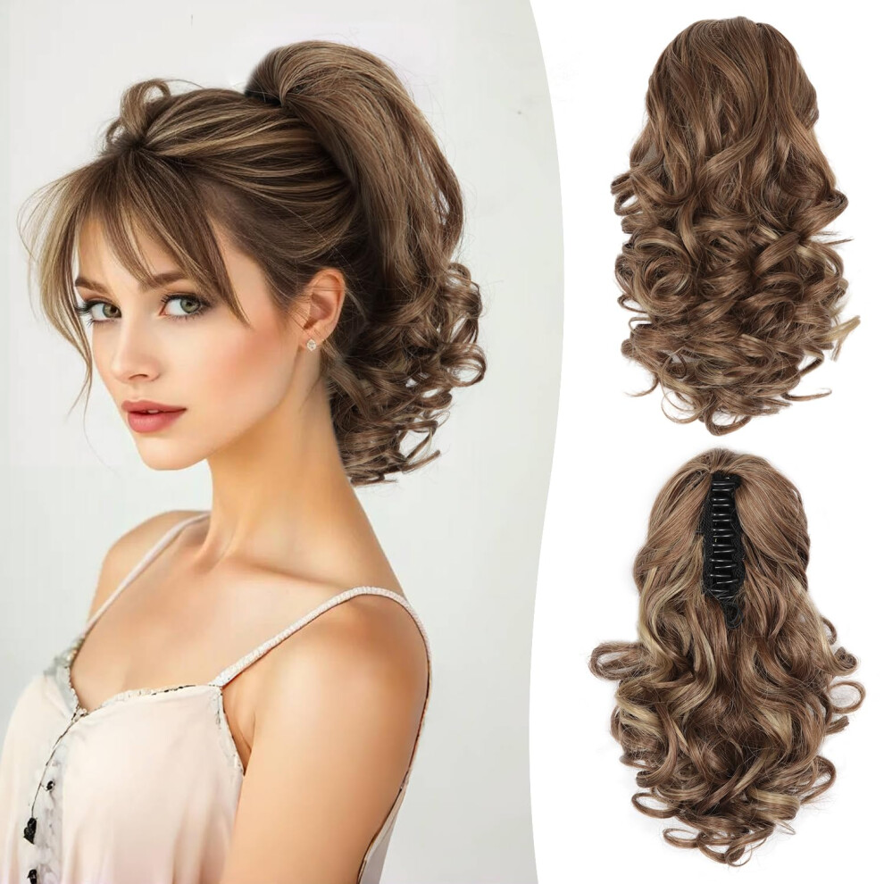 Zqian Beauty 12 Inch Ponytail Extension - Clip In Ponytail Hair Extensions Curly Wavy Pony Tails Hair Extensions Synthetic Claw Clip Ponytail Extension For Wome