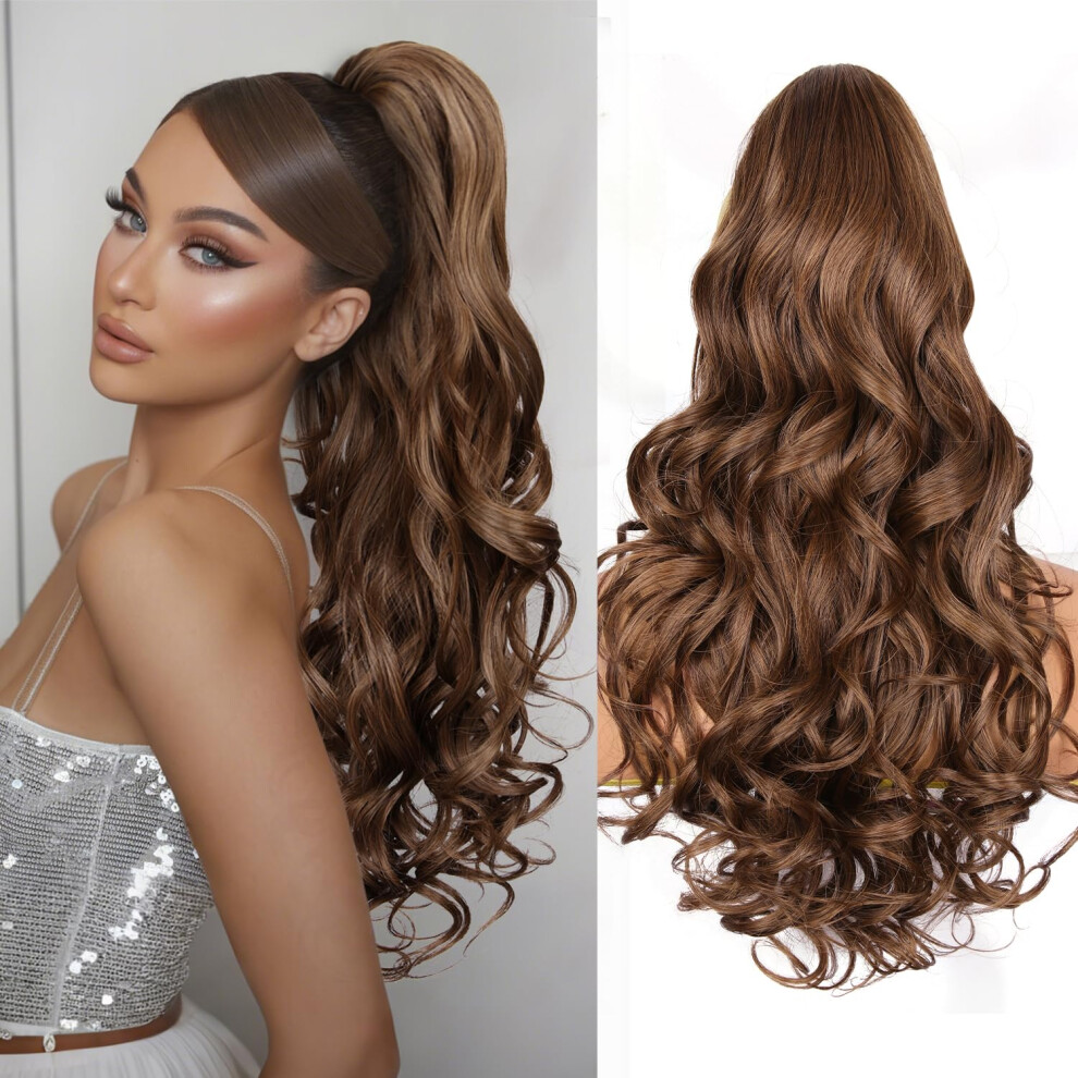 Zqian Beauty 24 Inch Ponytail Extension Clip On Ponytails For Women Long Curly Wavy Ponytail Extensions For Women Synthetic Layered Pony Tails Hair Extensions