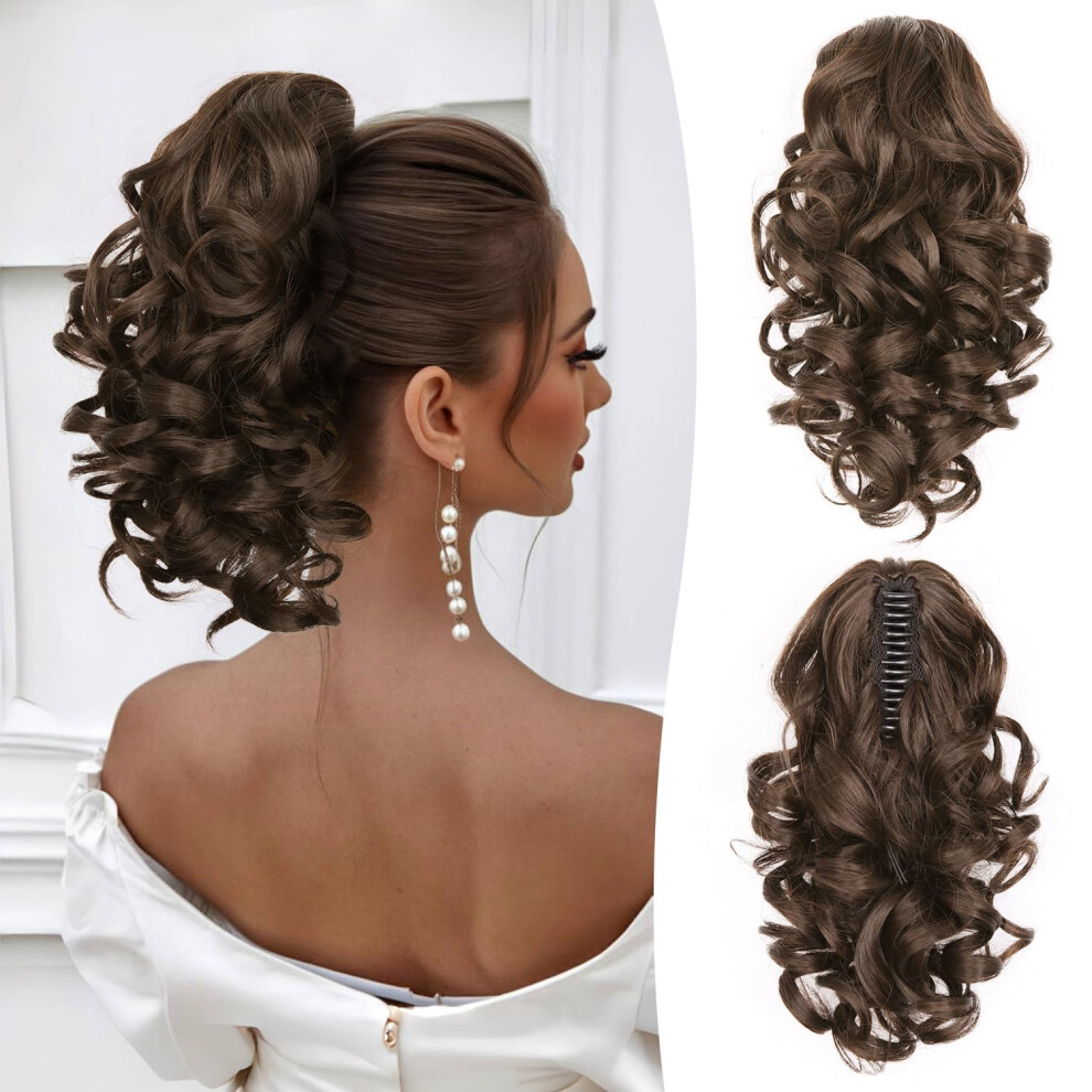 Zqian Beauty Clip On Ponytails For Women - 12 Inch Curly Ponytail Extension Wavy Pony Tails Hair Extensions Synthetic Hair Extensions Ponytail Natural Hair Pie