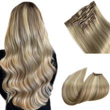 Extensiones de cabello con clip de cabello humano Remy rubio beige con clip rubio blanqueador en extensiones de cabello humano para mujeres 2.47