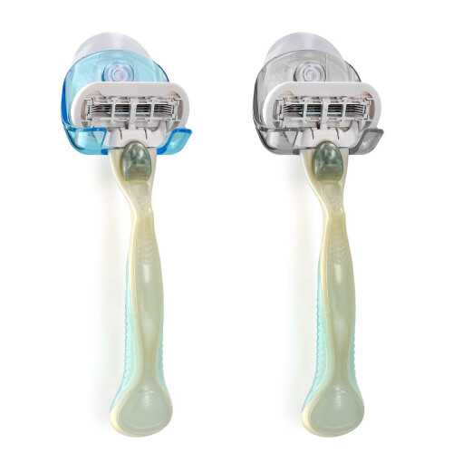 2x supporto a ventosa in plastica per rasoio - nero/azzurro/trasparente
