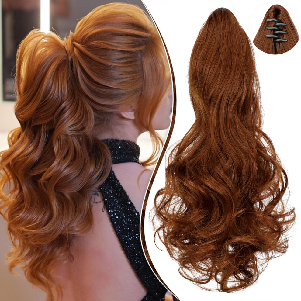 Leterly Ponytail Extension Claw 18"""" Curly Wavy Clip In Hairpiece Ponytail Hair Extensions Long Pony Tail Synthetic For Women Light Auburn
