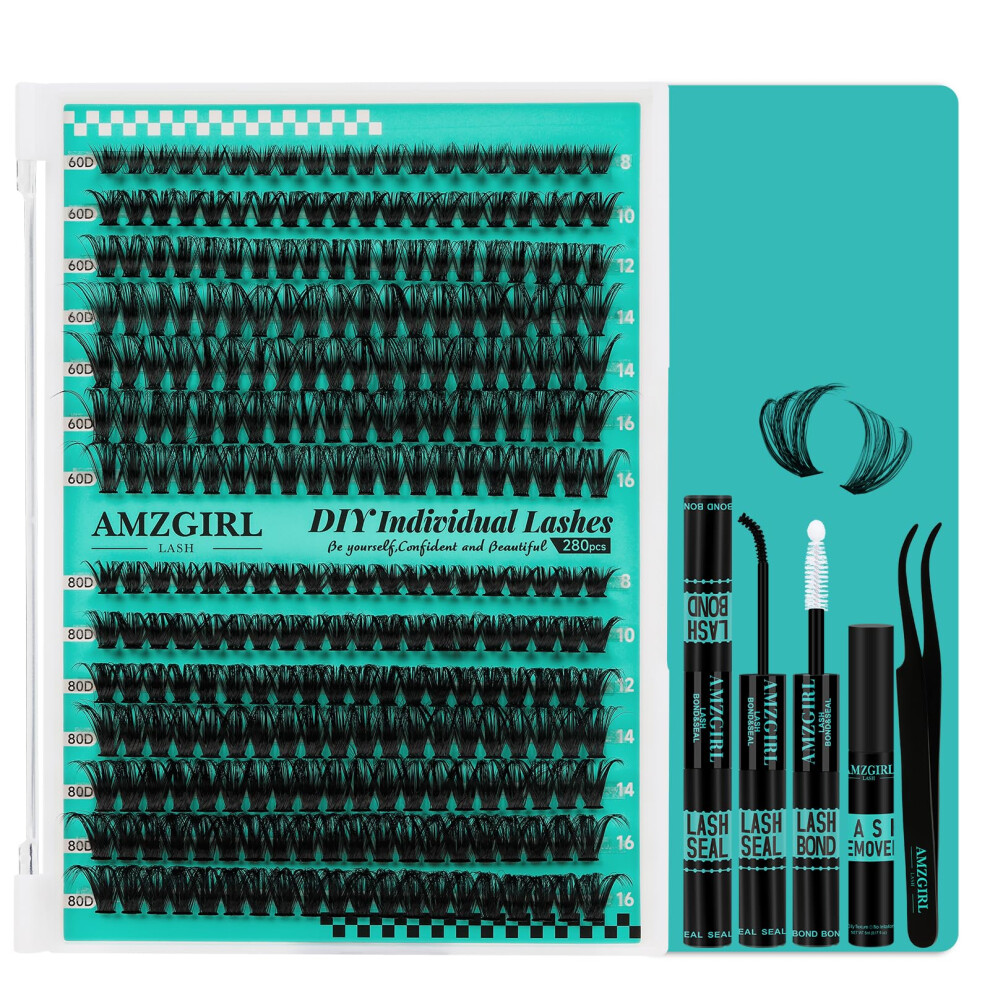 Amzgirl Lash Lash Clusters Kit 320Pcs 60D Diy Individual Lashes Extension Kit Lash Bond And Seal Lash Remover For Eyelashes Extensions Lash Applicator Tool For Fa