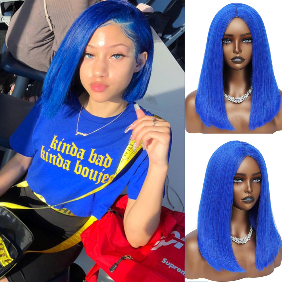 Xc Clouds Unisex Black Glueless Straight Wigs For Women Lace Frontal Hair Wig With Middle Part Simulated Scalp Medium Length Bob Wigs For Halloween Or Daily