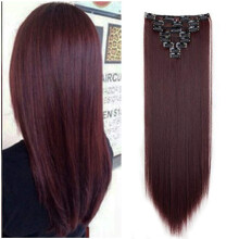Benehair Clip in prodluovn vlasu 8ks 23palcov dlouh rovn syntetick prcesky Vnove cerven Prodluovn vlasu s dvojitm tkem pro eny Celohl