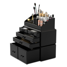 READAEER organizr na make-up 3 kusy kosmetick lon pouzdro se 6 zsuvkami (cern)