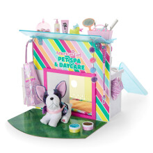 American Girl Truly Me Juego de spa y guardera para mascotas para muecas de 18 pulgadas con Bulldog y secador de pelo imaginario para mayores d