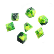 Chessex Gemini Polyhedral - Gul med Silver 7-Tärningsset i Grön, One Size