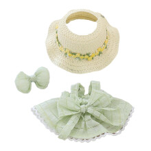 LYBHYQTII Doll Clothes for 17cm Dolls, Premium Handmade Cute Doll Dress 3 Piece Set Including a Weaving Hat, Bow Skirt and Bow Clip with High-End Doll
