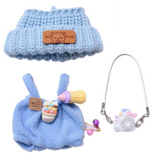 Designert?j til 15 cm/17 cm dukker Labooboo dukkestrikkede outfittilbeh?r med bl? sweater Overall hvidt kamera og hue DDK-bl?