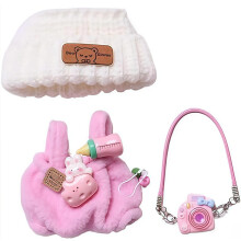 Designert?j til 15 cm/17 cm dukker Dukker Strikoutfittilbeh?r med Pink Sweater Overall Pink Kamera og Beanie DDK-Pink