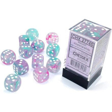 Chessex Nebula 16mm d6 Wisteria/White m/lumin?r terningblok (12 terninger)