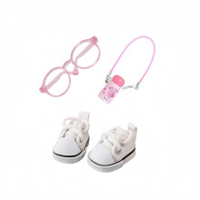 3 stykker dukke t?j s?t tilbeh?r Mini dukke l?rred sneakers briller vandflaske taske dekoration til 17 cm dukker mini finger sko S?dt outfit t?j