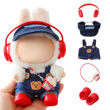 T?j til dukker Tilbeh?r Stilfulde Kawaii Overalls Outfit Hovedtelefons?t 5 stykker Passer til 15cm 17cm Dukke Dukke Hat Headset St?vler Udskiftni